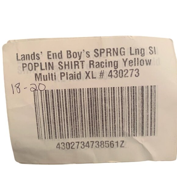 NWT LANDS' END BOYS SPRING LONG SLEEVE POPLIN SHIRT YELLOW/NAVY PLAID XL (18-20) - Picture 3 of 5